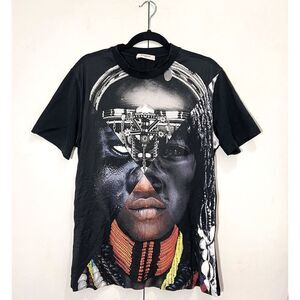 Givenchy T Shirt Mens S Short Sleeve Native Tribal Faces Black Graphic Print